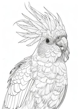 recommend clip art: Detailed Line Art Drawing of a Cockatoo Bird