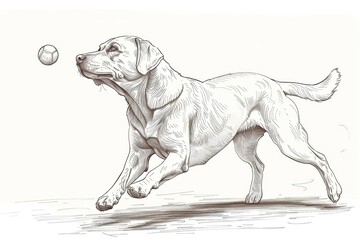 Labrador Retriever Running with Ball - Dog Art Illustration