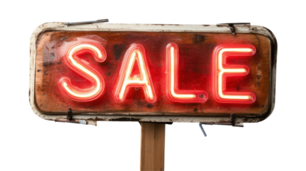 Vintage neon sale sign for retail promotions and marketing design - transparent background png