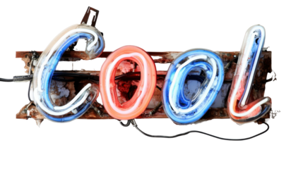 Vintage neon cool sign in blue and red for retro design projects - transparent background png