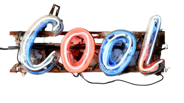 Vintage neon cool sign in blue and red for retro design projects - transparent background png