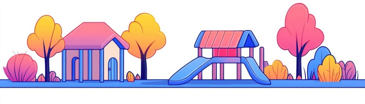 colorful playground scene with slide and trees clip art preview