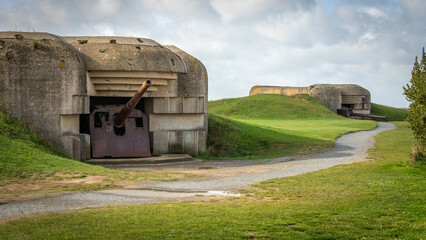 Big canon of German coastal artillery battery In Longues Sur Mer, Normandy in France on September...