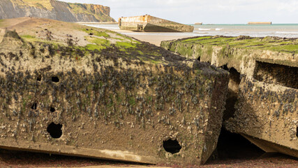 Famous British Mulberry harbours In Normandy in France on September 2024