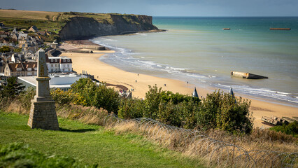 View of world war second artificial harbour Mulberry B in Arromanches, Normandy on october 5st 2024