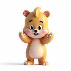 Cute 3D character, cartoon sticker on white background, 3D rendering