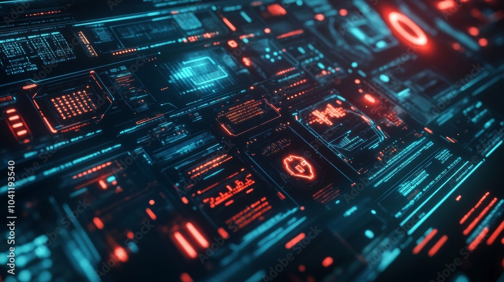 Poster futuristic interface. advanced network security and digital protection