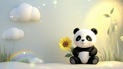 Cute Panda with Sunflower