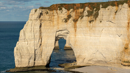 Famous chalk cliffs in Étretat. Panorama of the cliffs, Normandy in France on September 2024