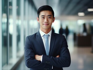 Portrait Attractive Asian young confident business man in business professional working office