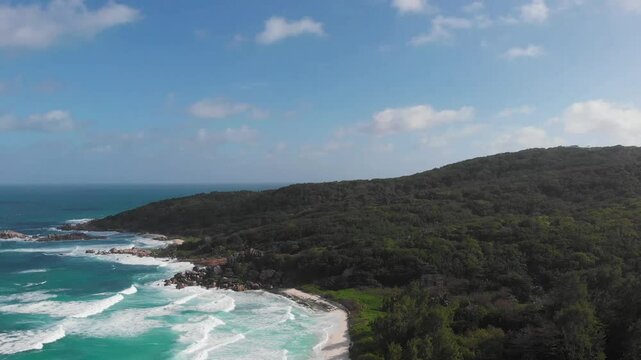 Grande Anse Beach, Island La Digue, Republic of Seychelles, Africa.   
Aerial view of Grande Anse Beach, Island La Digue, Seychelles.