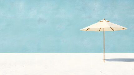 Beach Umbrella on White Sand Beach with Blue Sky