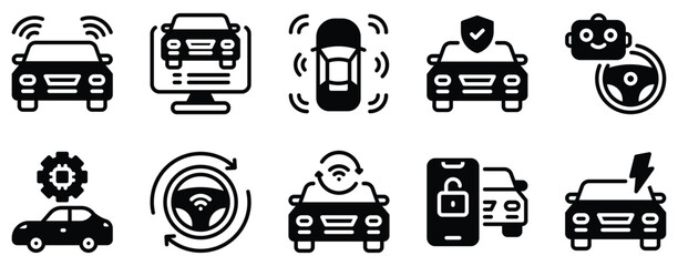 Self Driving Car Icon Set Futuristic Line Style Collection for Autonomous Vehicles