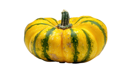 Vibrant yellow green striped pumpkin isolated for seasonal design and agriculture - transparent background png