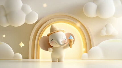 Cute Elephant Holding Ice Cream Cone
