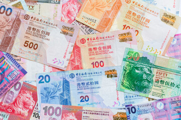 Hong Kong Dollar banknotes money currency white background, Hong Kong banknotes HKD currency...