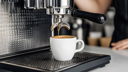 Barista cleaning and maintaining the espresso machine