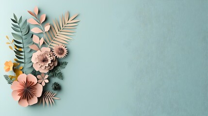 Fototapeta premium Serene 3D Paper Cut Garden Flowers Seamless Arrangement with Negative Space