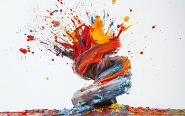 Smooth, vibrant ribbons of colored liquid paint flowing gracefully through the air, forming intricate, fluid patterns against a pristine white background. 