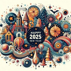 Fototapeta premium Happy New Year 2025, background, banner, card, poster, template. illustration