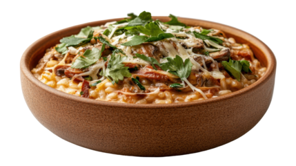 Italian risotto with fresh herbs and cheese for culinary media and food blogs - transparent background png