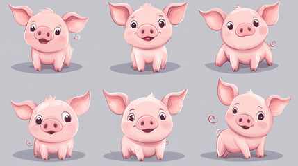 Cute pig cartoon vector set.