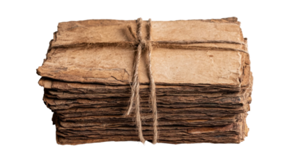 Rustic bundle of vintage papers tied with twine for creative design projects - transparent background png