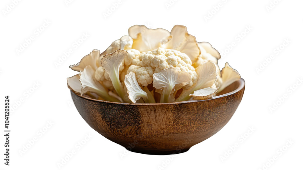 Canvas Prints Fresh whole cauliflower in wooden bowl for healthy cooking and vegetable design projects - transparent background png