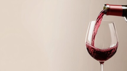 Pouring red wine from a bottle into a glass designed in a wide banner format with ample space for text