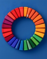 Obraz premium Colorful circle of crayons on a blue background