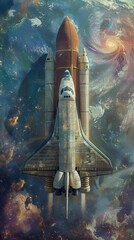 Illustrate a utopian space shuttle resembling a giant open book