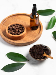 Concept of skin and face care, coffee scrub