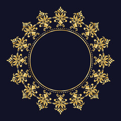 Damask Gold Round patterned border, Golden pattern with place for text, Flower frame, Ornament for decoration of cards and invitations, Elegance Circular pattern, Round baroque ornament, Vintage frame