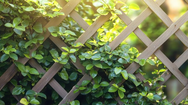  wooden trellis covered in vibrant climbing plants, capturing the beauty of nature intertwined with man-made structures
