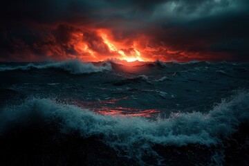Fototapeta premium Fiery Sunset Over a Stormy Sea