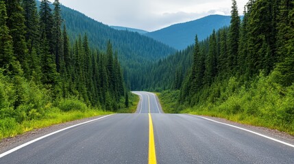 Fototapeta premium A scenic view of a winding road through lush greenery and mountains, inviting travelers to explore the beauty of nature.