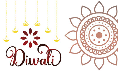 Happy Diwali. Indian festival of lights. festival of India, with candle and flower, objects, fire for greeting card, poster, postcard, invitation or background. Vector illustration. EPS 10