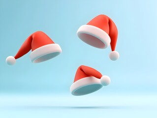 Minimalist 3D Floating Santa Hats on Seamless Winter Background