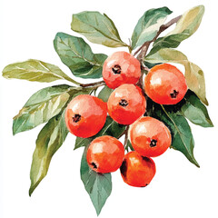 Chinese hawthorn fruit watercolor clipart illustratration