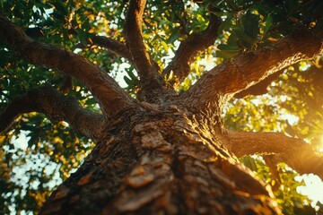 Fototapeta premium Sunlight Filtering Through a Lush Tree Trunk