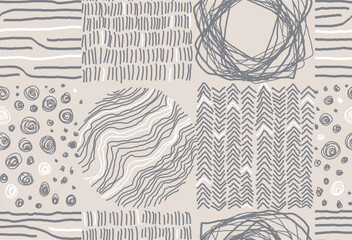 Seamless pattern scribble, circles, square. Seamless geometric pattern. Brush scribble texture. Vector hand drawn irregular tiny dot pattern. Small size randomly scattered dots texture gray background
