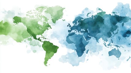 Vibrant Watercolor Landscape: A Beautiful World Awash in Lush Green Hues and Serene Nature