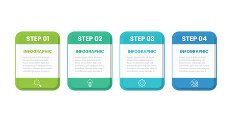 Business infographic template. 4 Step timeline journey. Process diagram, 4 options on white background, Infograph elements vector illustration.