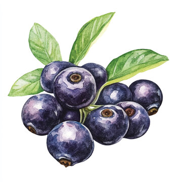 watercolor blueberries green leaves white background clip art preview
