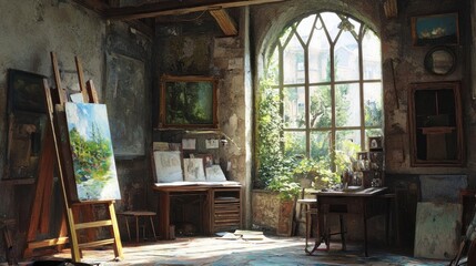 Obraz premium Artist's Studio with Sunlight