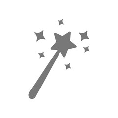 Magic wand, conjurer with glowing stars. Magician, fairy or wizard vector icon.