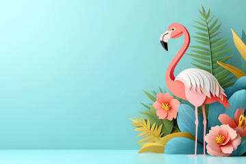 Obraz premium Vibrant flamingo among tropical foliage a playful composition of nature and color