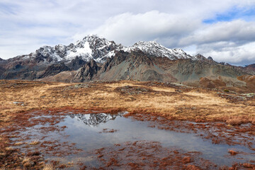 The Mount Disgrazia in the autumn season, Italian Alps landscape, Valmalenco