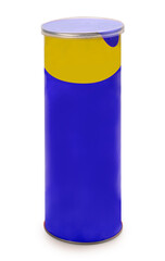 Mockup Potato chips cans on white background, Potato chips snack in blue bottle packaging isolate on white with clipping path. 