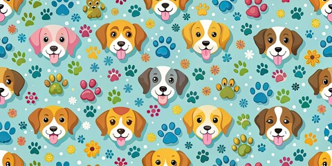 Obraz premium Cute Puppy Paw Prints Pattern for Pet Products - Dog Footprints Background
